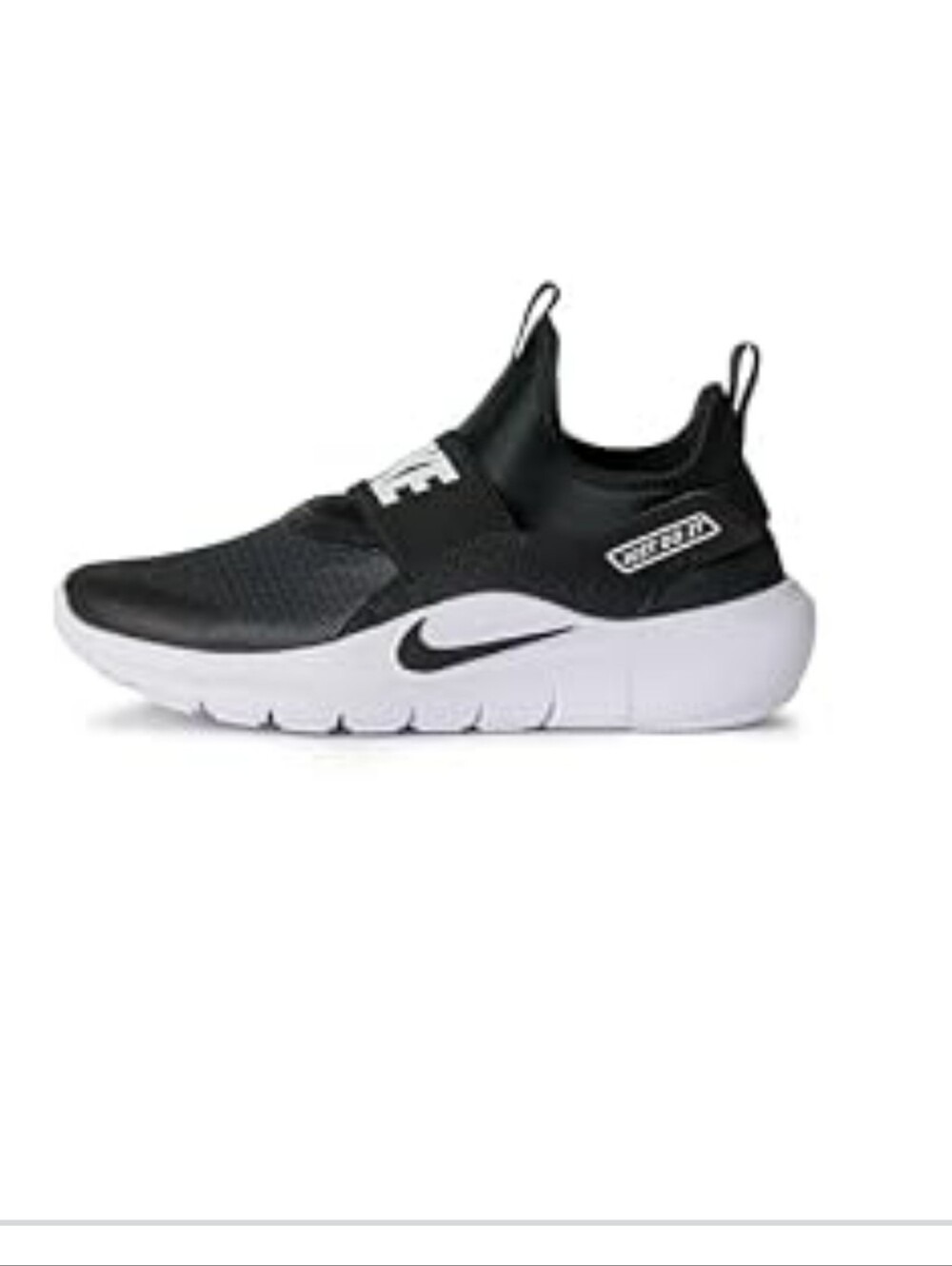 Nike Kids Black and White Slip-On Running Sneakers with Swoosh